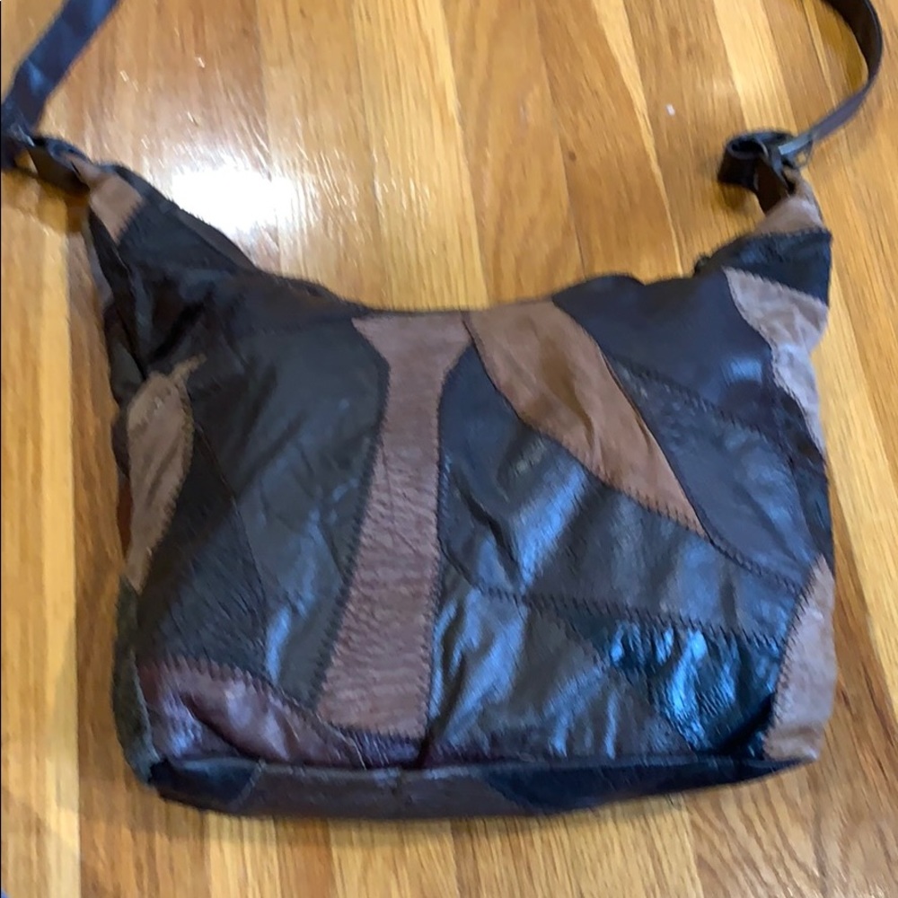 Vintage Brown Leather Patchwork Bag - image 4